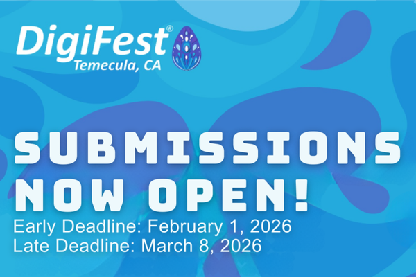 Submit your entry now graphic for DigiFest® Temecula 2025 digital arts festival creative competition.
