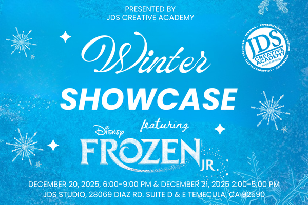 DS Creative Academy students performing in Frozen Jr., showcasing costumes, stage set, and excitement.